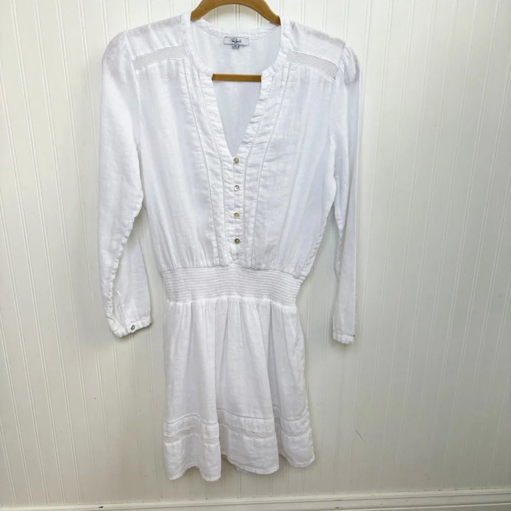 Rails Solid White Lace Trim Jasmine Linen Blend Dress Women’s Size Small - Picture 2 of 7